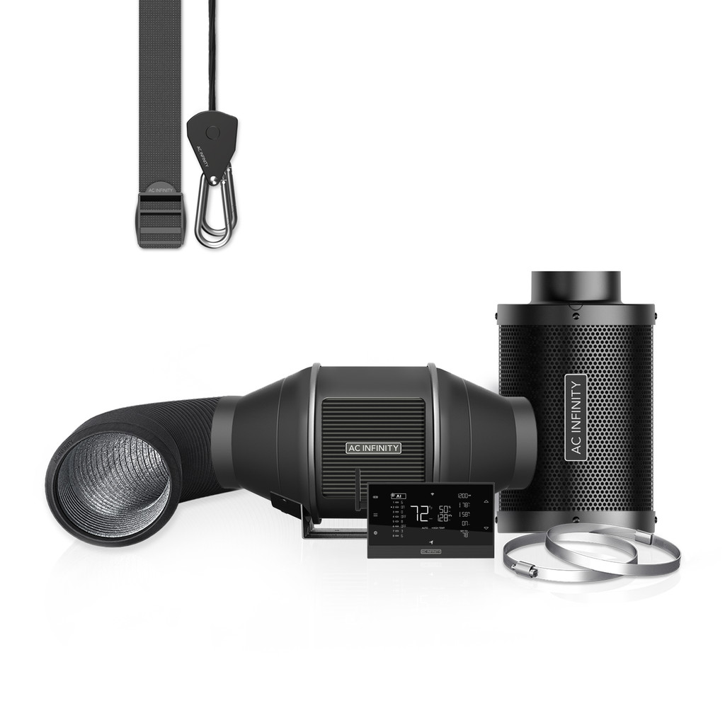 AI-Powered Controller with WiFi App Control and Automatic Level Adjusting, Inline Fan, Carbon Filter, Ducting, Ventilation System for Grow Tents, Hydroponics, Indoor Gardening 