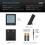 Bluetooth Smart VPD Hygrometer with Digital Temperature Humidity LCD Display and Remote App Monitor, Climate Gauge Thermometer and Thermal-alloy Probe for Basements, Guitar Rooms, Grow Tents and Greenhouses
