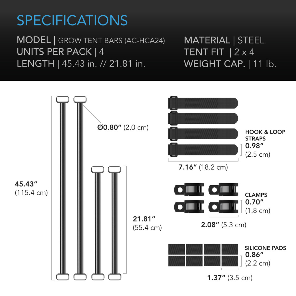 Grow Tent Mounting Bars 2x4’, Support Pole Steel Hanging Bars, High CFM Kit for 2x4 Indoor Grow Tents