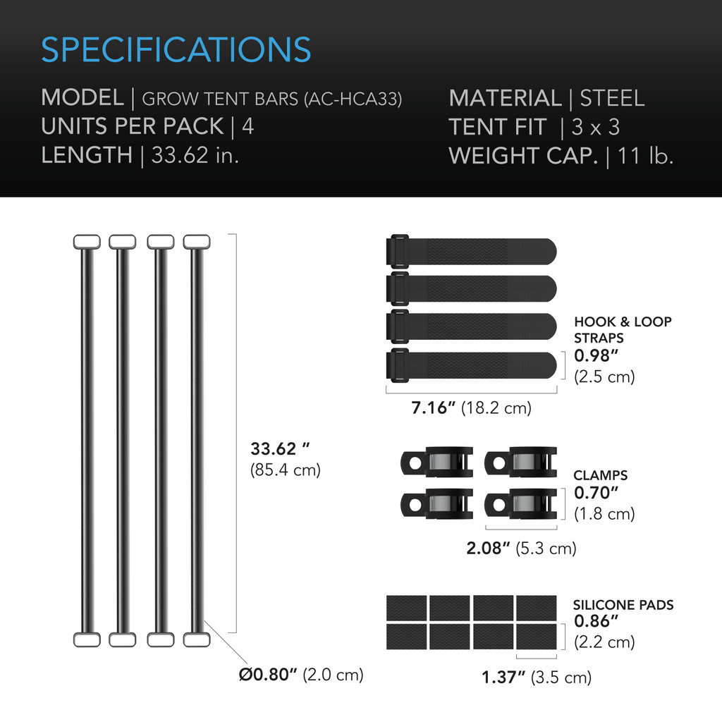 Grow Tent Mounting Bars 3x3’, Support Pole Steel Hanging Bars, High CFM Kit for 3x3 Indoor Grow Tents