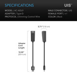 Dimmer Wire to UIS Port Type-D Adapter Dongle, Conversion Cable Cord for LED Grow Lights with Dimming Control Wire Drivers 