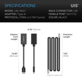 Conversion Cable Cord with Extension Cable for RJ11 Grow Lights with PWM and 0-10V Current Sourcing Dimming