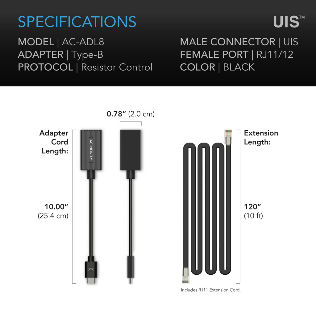 Conversion Cable Cord with Extension Cable for RJ11 Grow Lights with Resistor Dimming