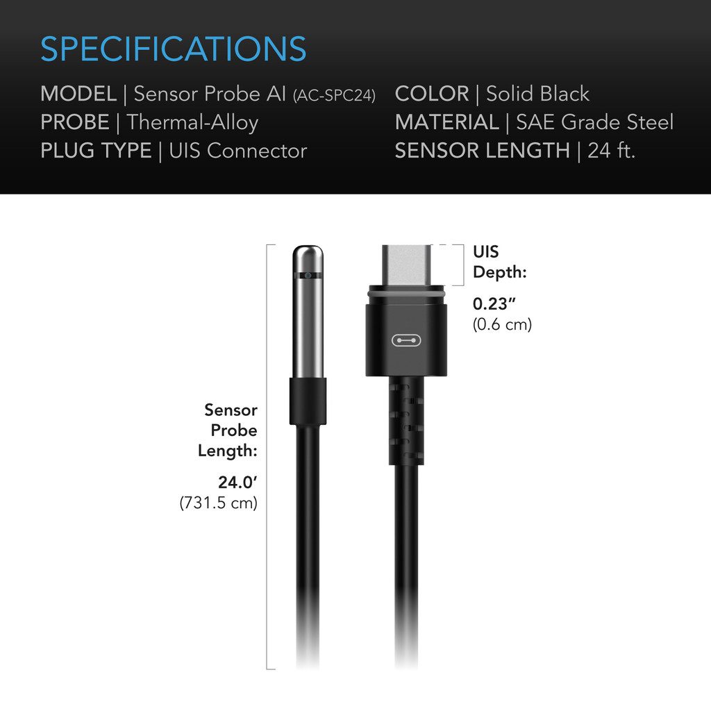 Controller Sensor Probe for Controller AI+, Stainless Steel 24’ Temperature Humidity Climate Detector with Water-Resistant Gasket