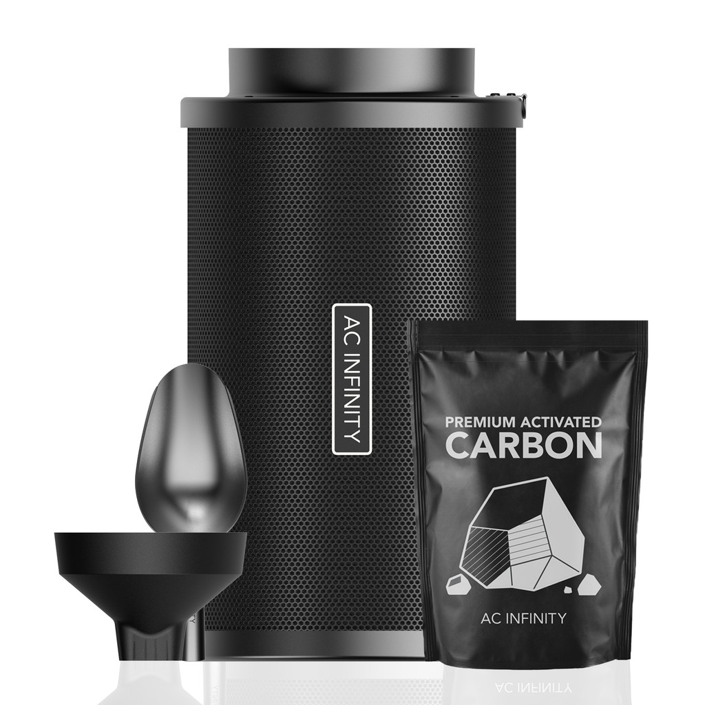 Refillable Carbon Filter Kit with Additional Refill, Odor Removal Air Scrubber For Inline Fan and Ducting, Reusable Charcoal Filter for Grow Tent Grow Room Hydroponics