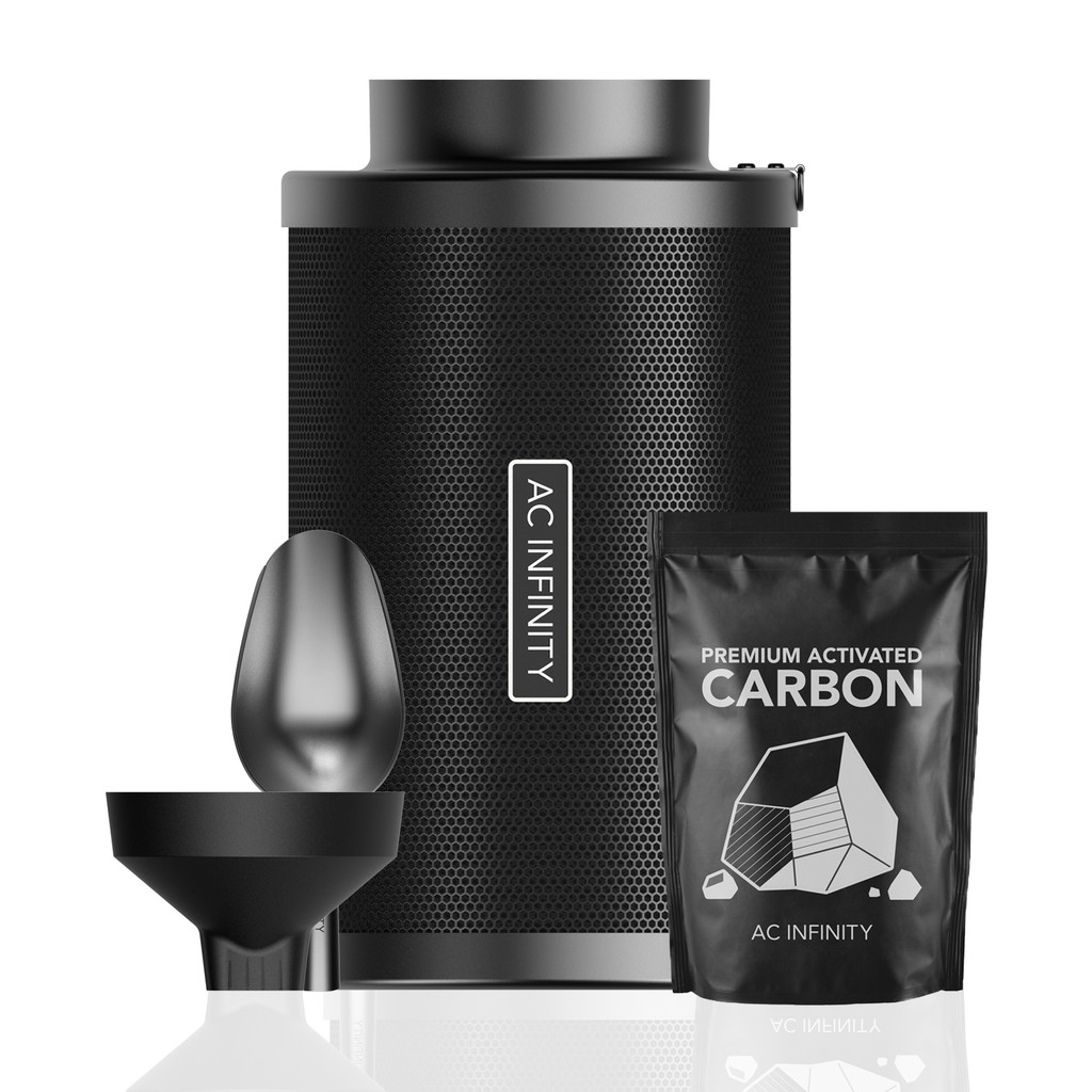 Refillable Carbon Filter Kit with Additional Refill, Odor Removal Air Scrubber For Inline Fan and Ducting, Reusable Charcoal Filter for Grow Tent Grow Room Hydroponics