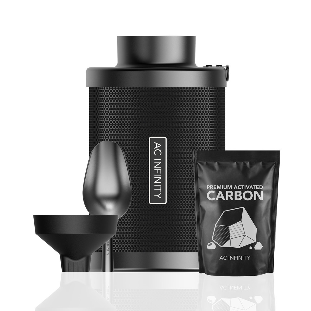 Refillable Carbon Filter Kit with Additional Refill, Odor Removal Air Scrubber For Inline Fan and Ducting, Reusable Charcoal Filter for Grow Tent Grow Room Hydroponics