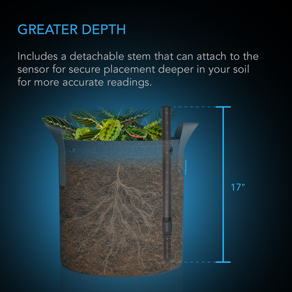 Soil Sensor Probe for AI Controllers, Monitor Moisture & Saturation for Gardens, Grow Tents, Grow Spaces, Detachable Stem, IP67 Seal Protection