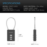 2-Pack Heavy-Duty Zinc Alloy Padlock with Steel Wire Cable for Grow Tents, Greenhouses, and Sheds