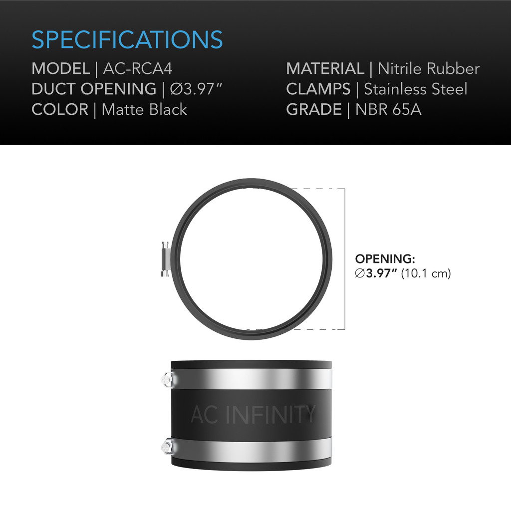 Duct Coupler with Stainless Steel Clamps, Flexible Rubber Coupling for Inline Fans and Carbon Filters in Growing and HVAC
