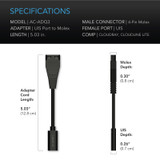 UIS to Molex Port Adapter Dongle, 5” Conversion Cable Cord, Works with CLOUDRAY, CLOUDLINE LITE, IONGRID, and IONBOARD