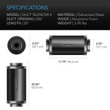 Inline Duct Fan Silencer Noise Reduction Muffler, Indoor Hydroponics Grow Tent Ventilation