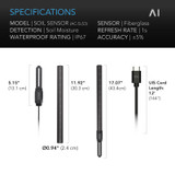 Soil Sensor Probe for AI Controllers, Monitor Moisture & Saturation for Gardens, Grow Tents, Grow Spaces, Detachable Stem, IP67 Seal Protection