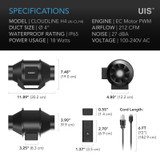 Quiet Inline Duct Fan with Speed Controller, IP65-Rated Ventilation Exhaust Fan in Grow Tents, Mushroom Fruiting Chambers for Propagation and Fungiculture