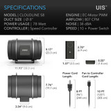 Quiet Inline Duct Fan with Speed Controller, Ventilation Exhaust Fan for Heating Cooling Booster, Grow Tents, Hydroponics