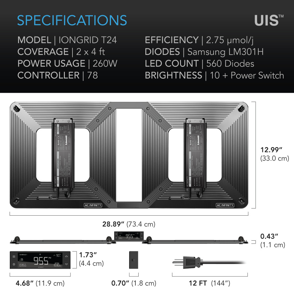 Full Spectrum LED Grow Light, Halo Coverage Powered by Samsung Diodes, Digital Dimming Timer and Controller, for Veg Bloom Indoor Plants in Grow Tents Greenhouses Hydroponics